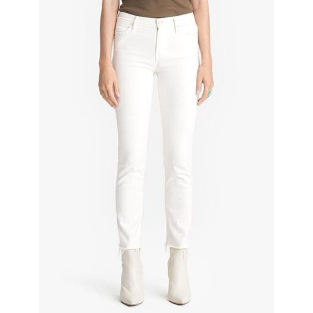 MOTHER The Rascal Crop Fray Jeans Size 28 6 Cream Puffs White Mid Rise Straight